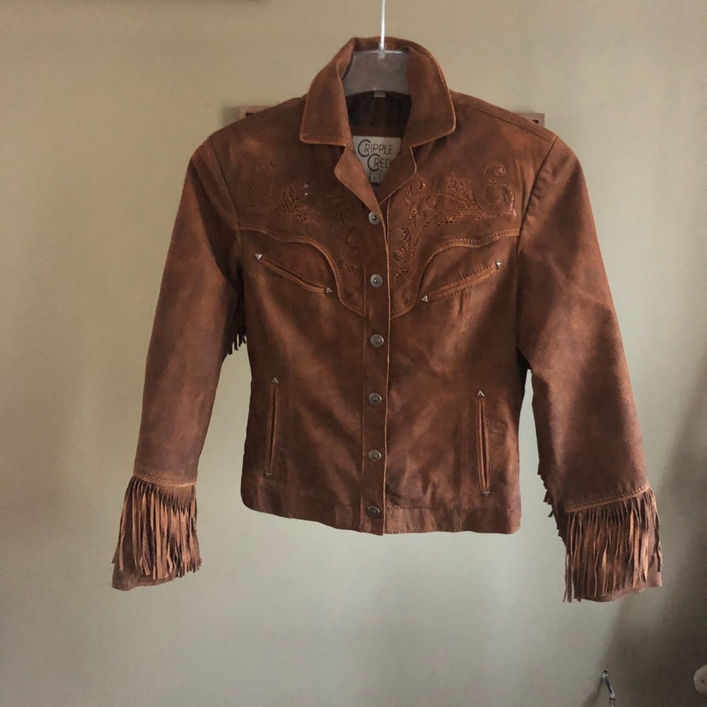Brown fringed leather jacket 🌻